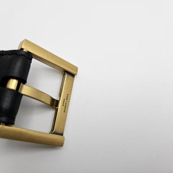 Saint Laurent YSL Cassandre Belt in Black Leather with Gold Hardware